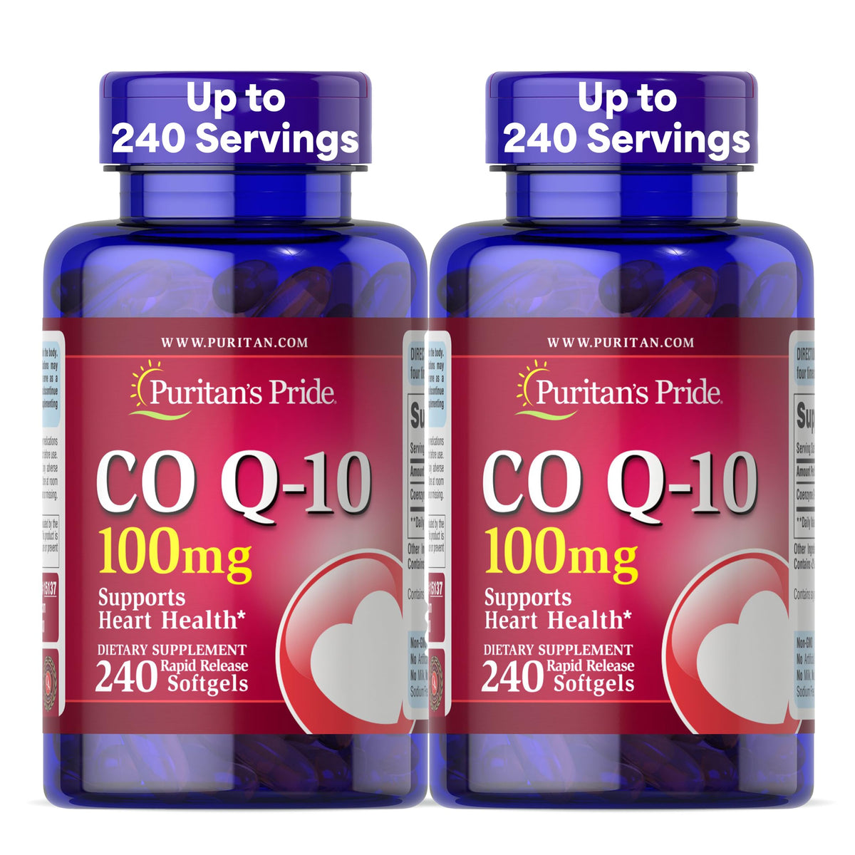 Flacon de Puritan's Pride Coenzyme Q10 100mg, 240 gélules, vue avant