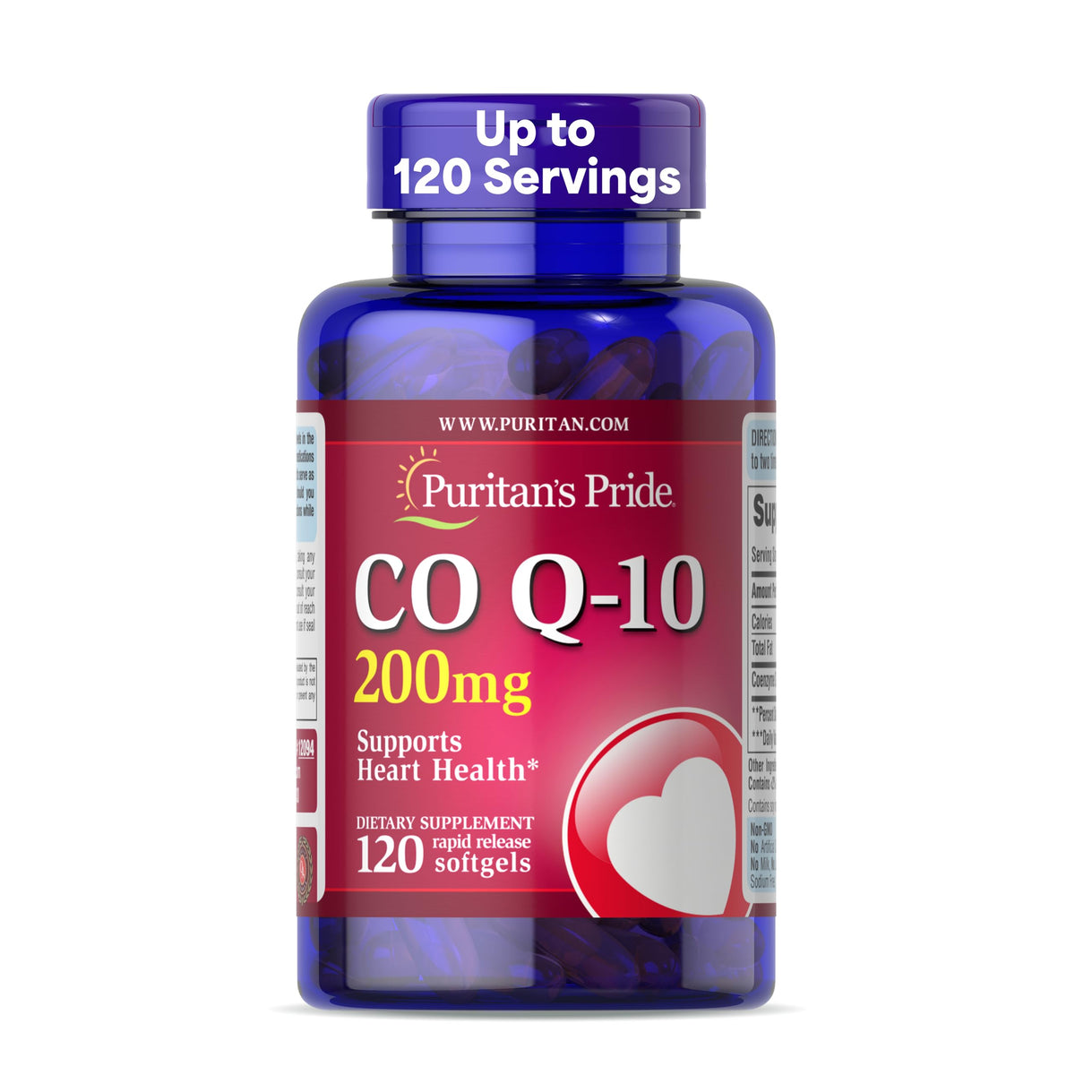 Flacon de Puritan's Pride Coenzyme Q10 200mg, 120 gélules à libération rapide