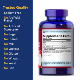 Flacon de Puritan's Pride Coenzyme Q10 400mg avec dosage visible