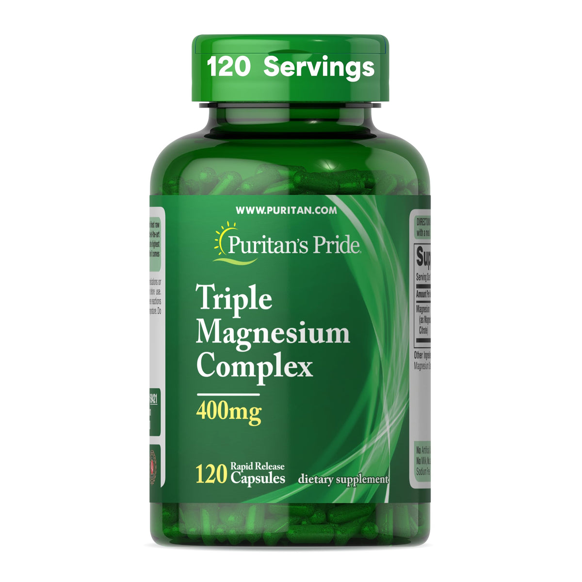 Flacon de Puritan's Pride Complexe de Magnésium Triple 400mg - 120 Capsules