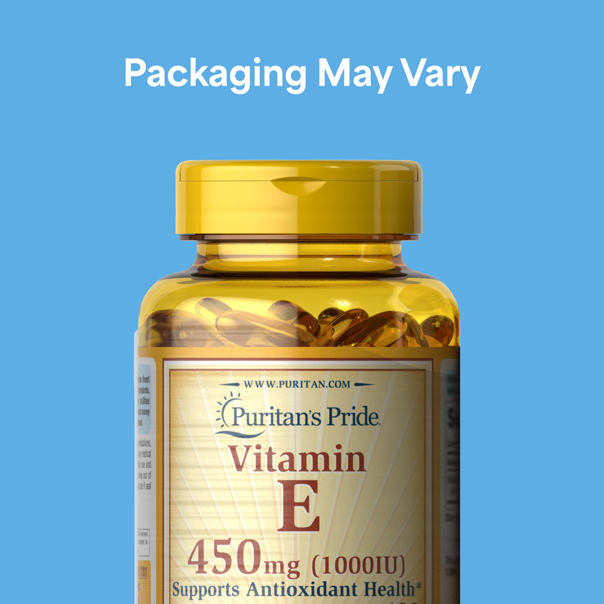 Flacon de Puritan's Pride Vitamine E 450mg avec étiquette