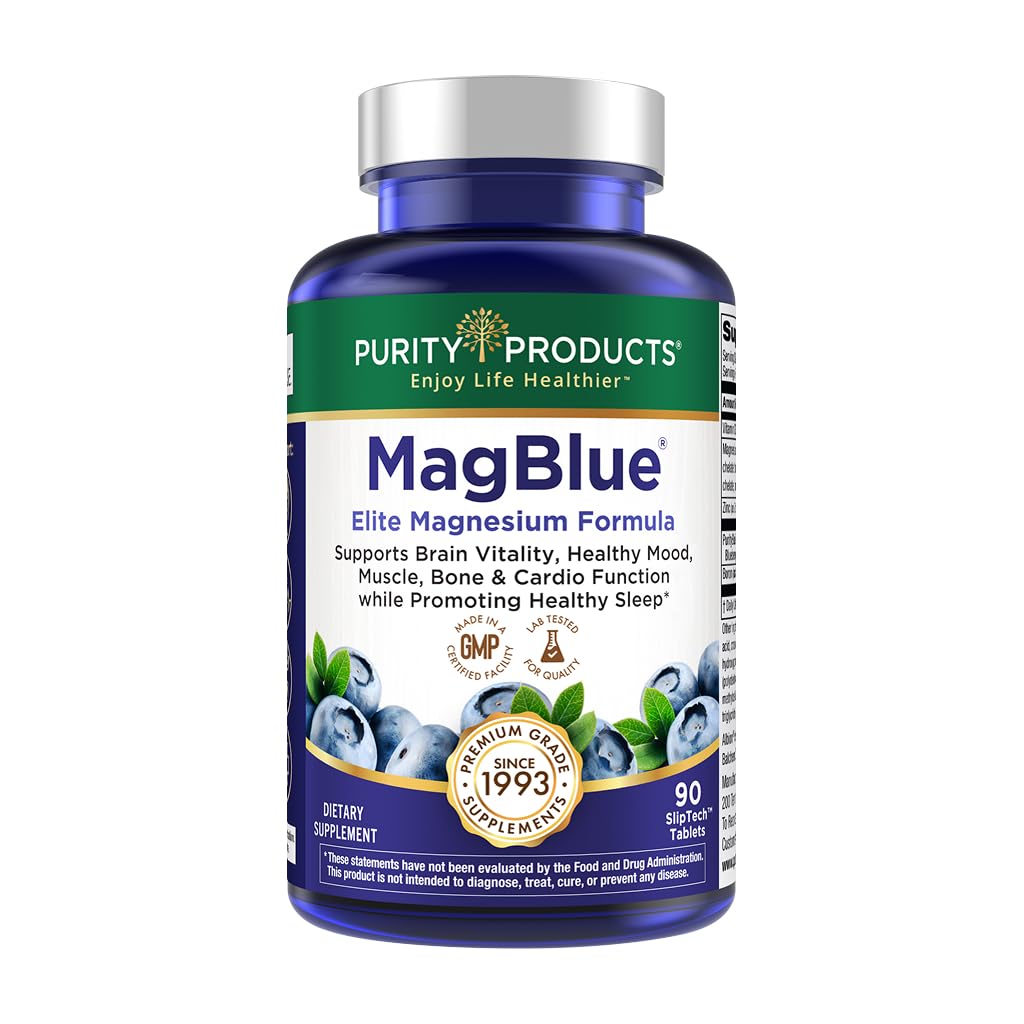 Flacon de Purity Products MagBlue 90 comprimés de magnésium glycinate
