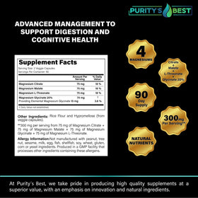 Flacon de Purity's Best Magnésium 300mg sur une table en bois