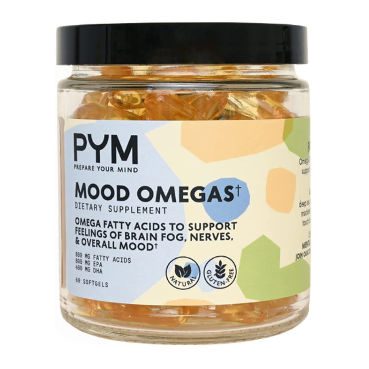 Flacon de PYM Omega-3 Huile de Poisson 60 capsules vue de face