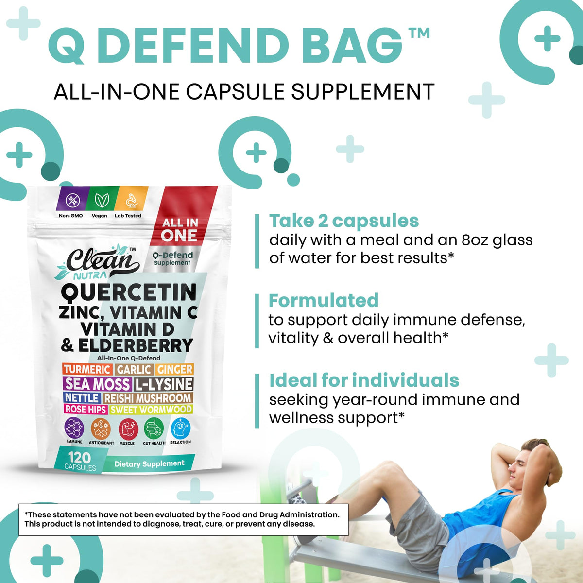 Flacon de Q Defend ouvert montrant les capsules à l'intérieur
