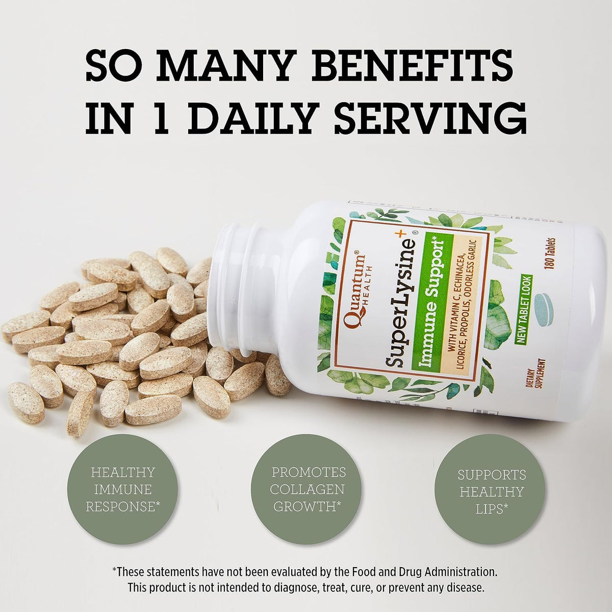 Flacon de Quantum SuperLysine+ 1500mg avec échantillon de comprimés