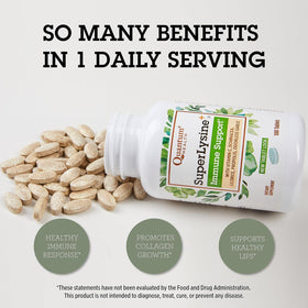 Flacon de Quantum SuperLysine+ 1500mg avec échantillon de comprimés