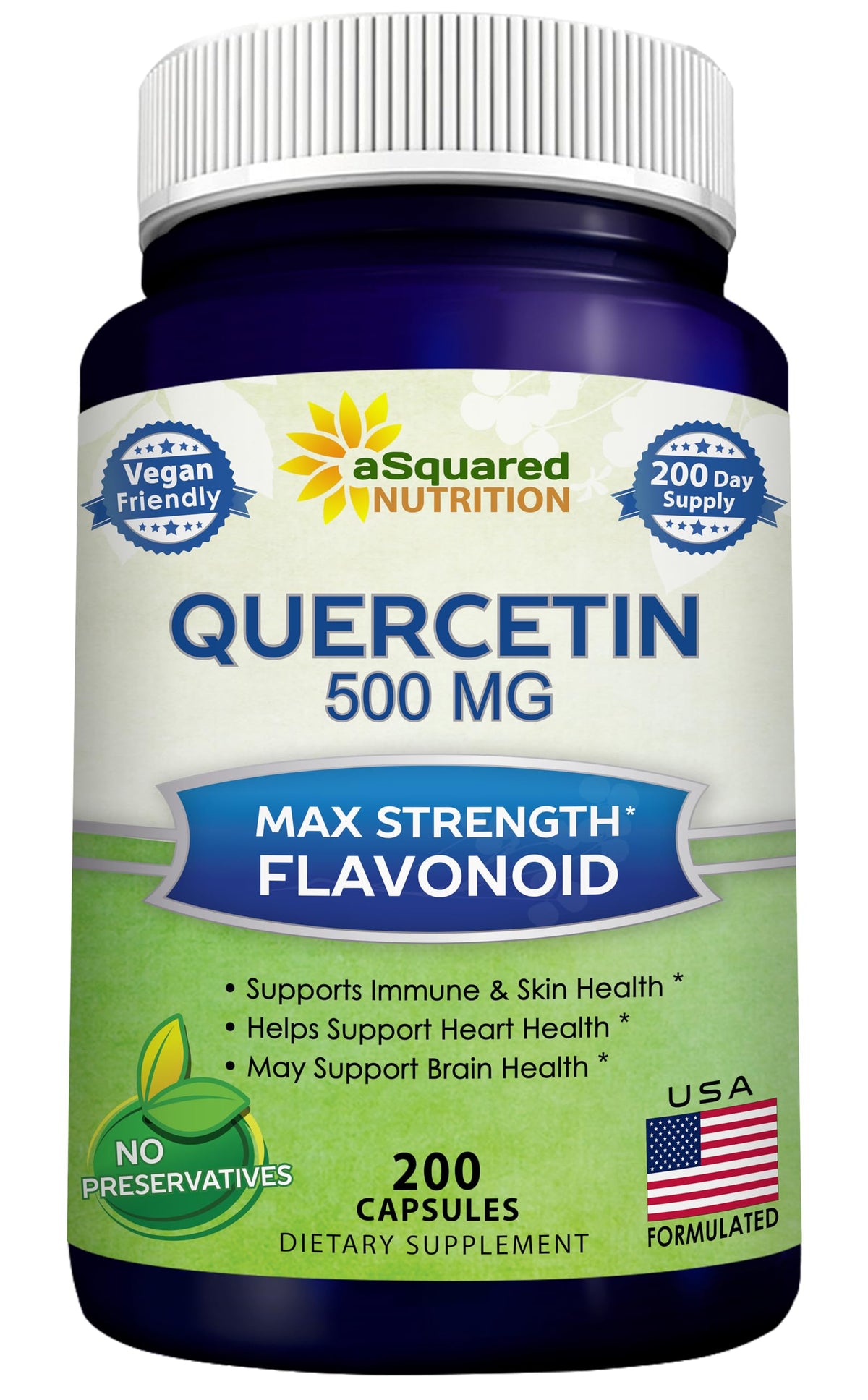 Flacon de Quercetin 500mg aSquared Nutrition avec 200 capsules végétales