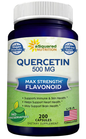 Flacon de Quercetin 500mg aSquared Nutrition avec 200 capsules végétales
