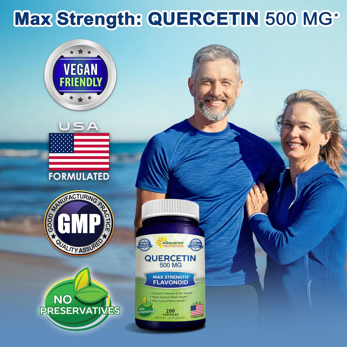 Flacon de Quercetin 500mg aSquared Nutrition sur une surface blanche