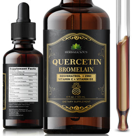 Flacon de Quercetin Bromelain Liquide HERBALICIOUS 120 ml avec bouchon