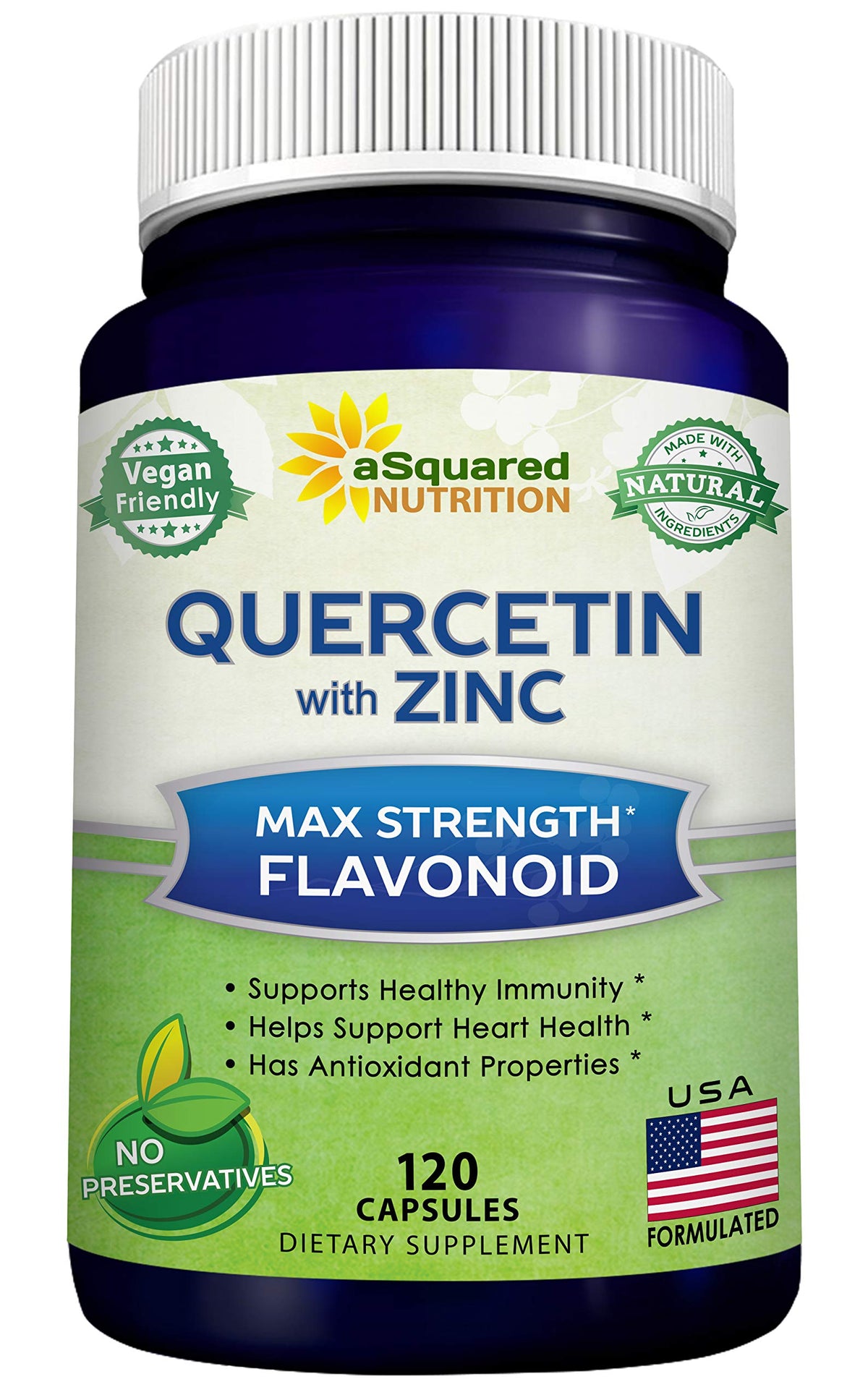 Flacon de Quercétine avec Zinc aSquared Nutrition 120 capsules
