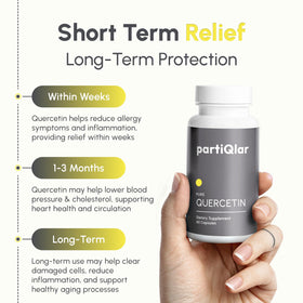 Flacon de Quercetine partiQlar ouvert montrant les capsules
