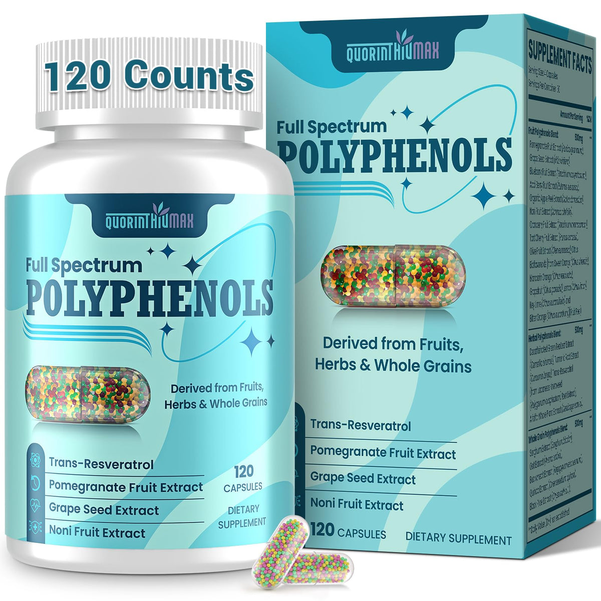 Flacon de Quorinthiumax Complément Alimentaire Polyphénols 1500mg 120 Capsules