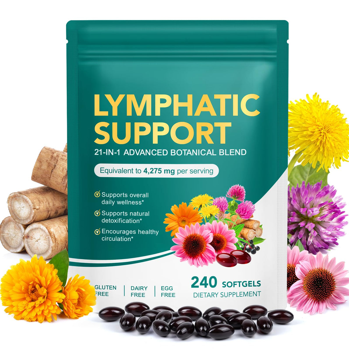 Flacon de QZFICNJY Complément Alimentaire Drainage Lymphatique 240 gélules