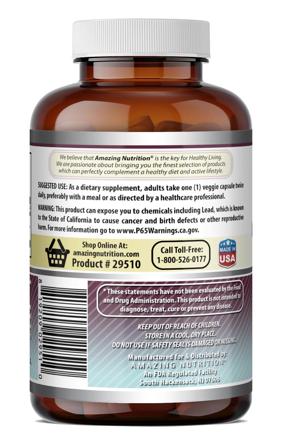 Flacon de racine de guimauve Amazing Nutrition sur fond blanc