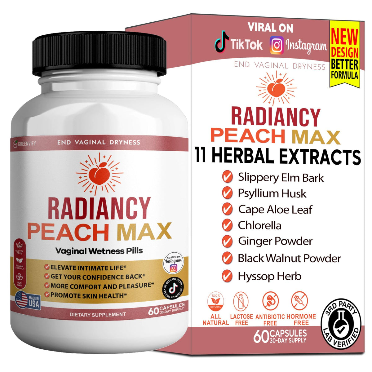 Flacon de Radiancy Peach Max de GREENVIFY avec 60 capsules