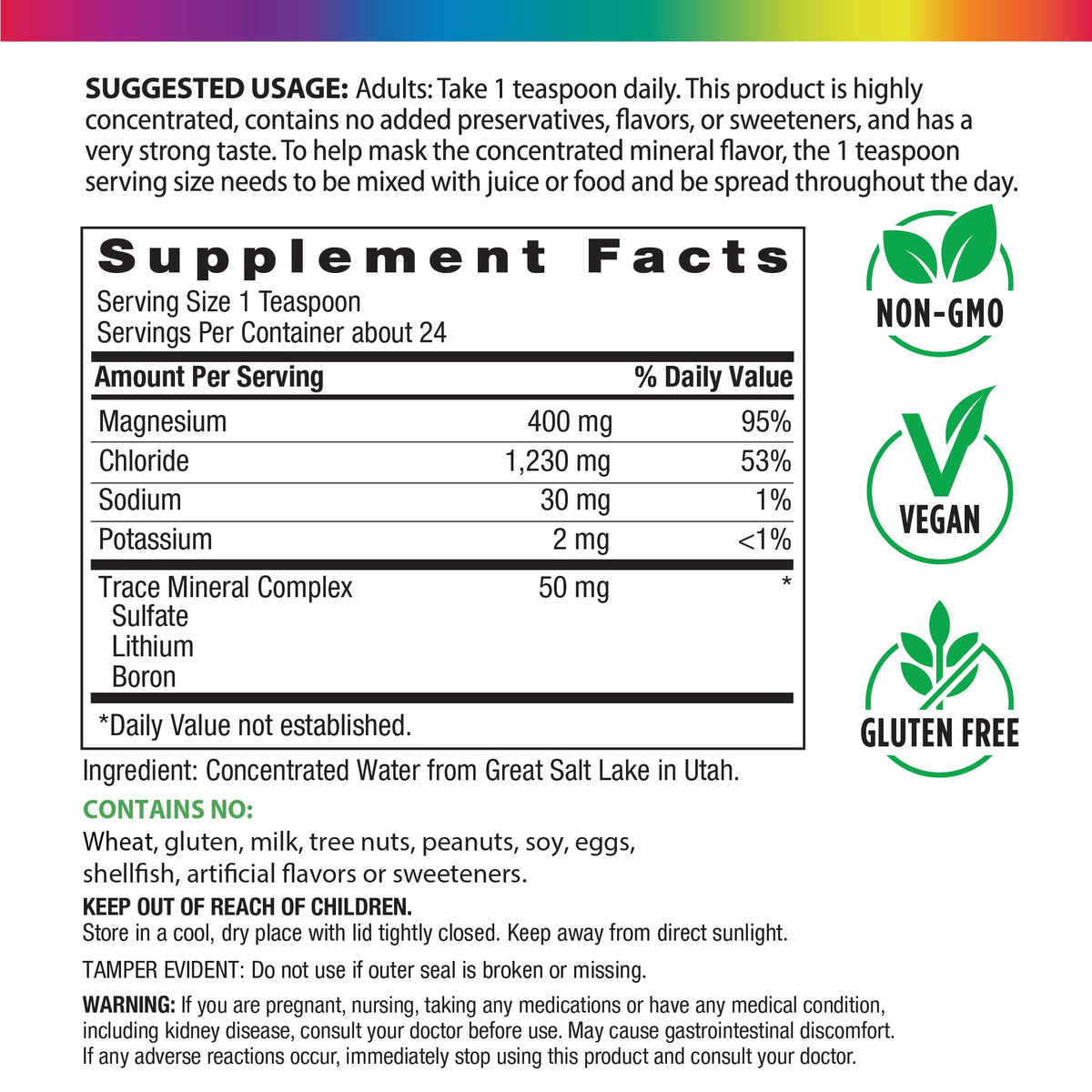 Flacon de Rainbow Light Magnésium Ionique Liquide 118 ml avec étiquette