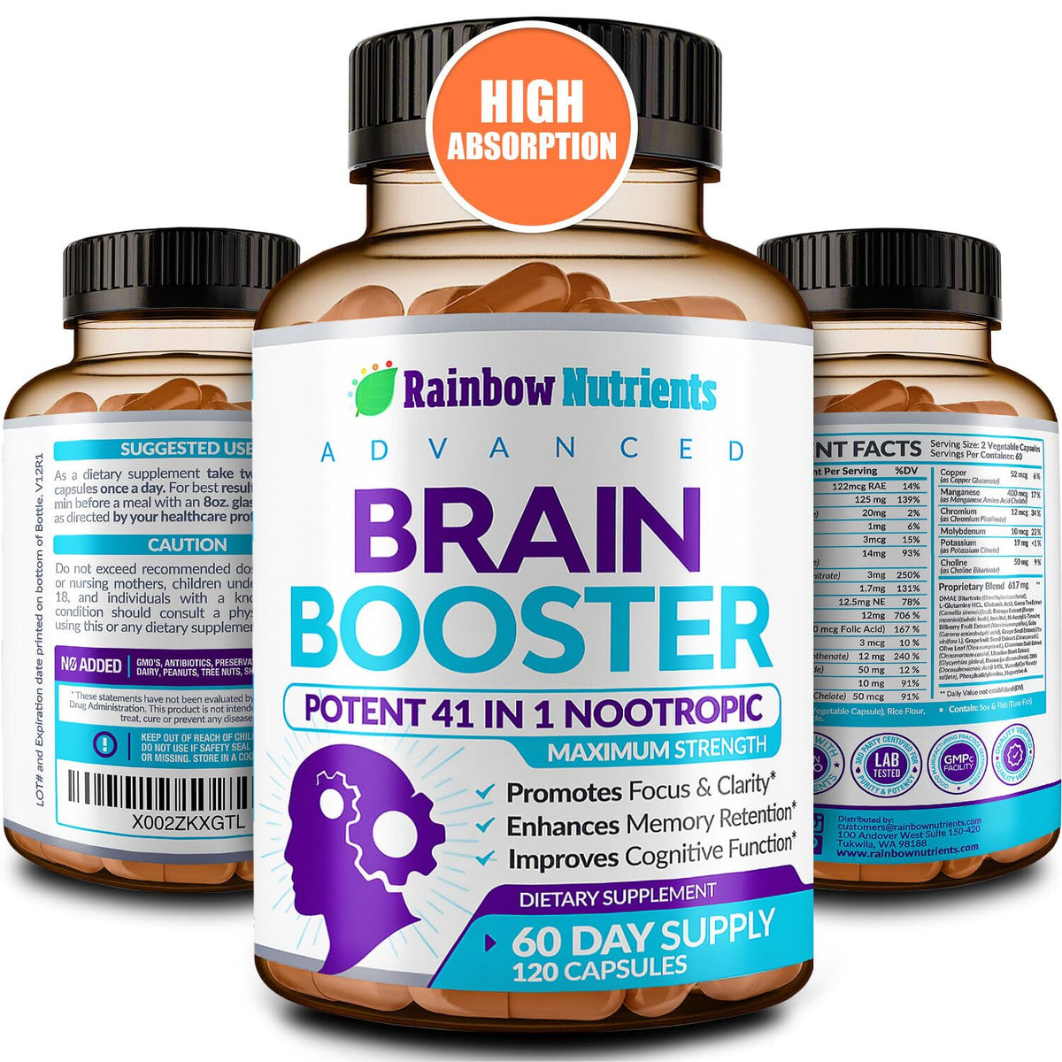 Flacon de Rainbow Nutrients 40-en-1 Complément Alimentaire 120 capsules