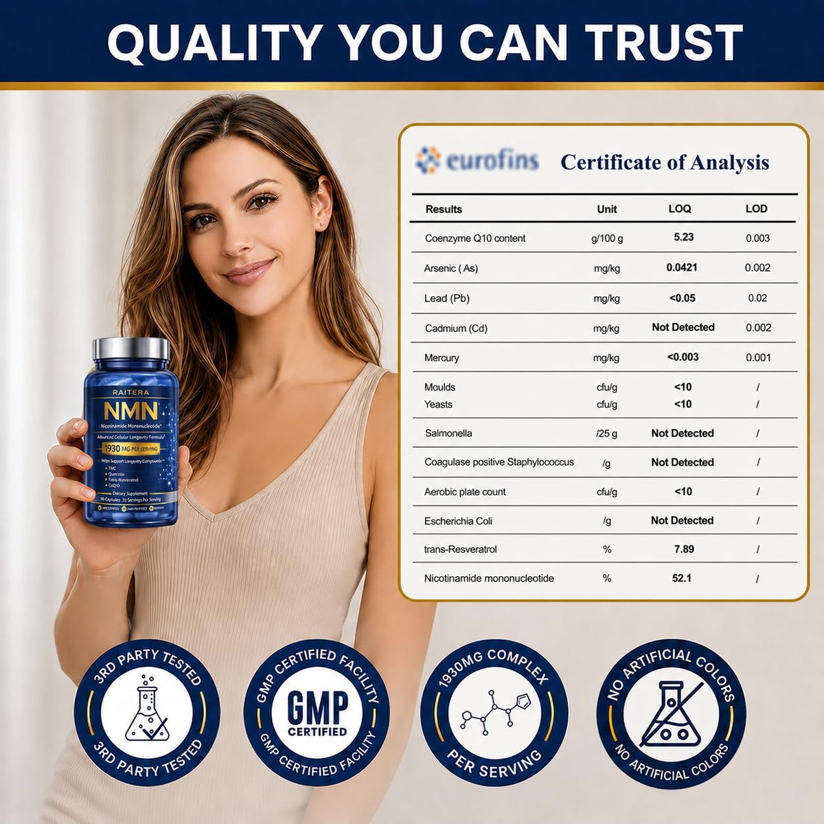 Flacon de Raitera NMN 1000mg vu de côté