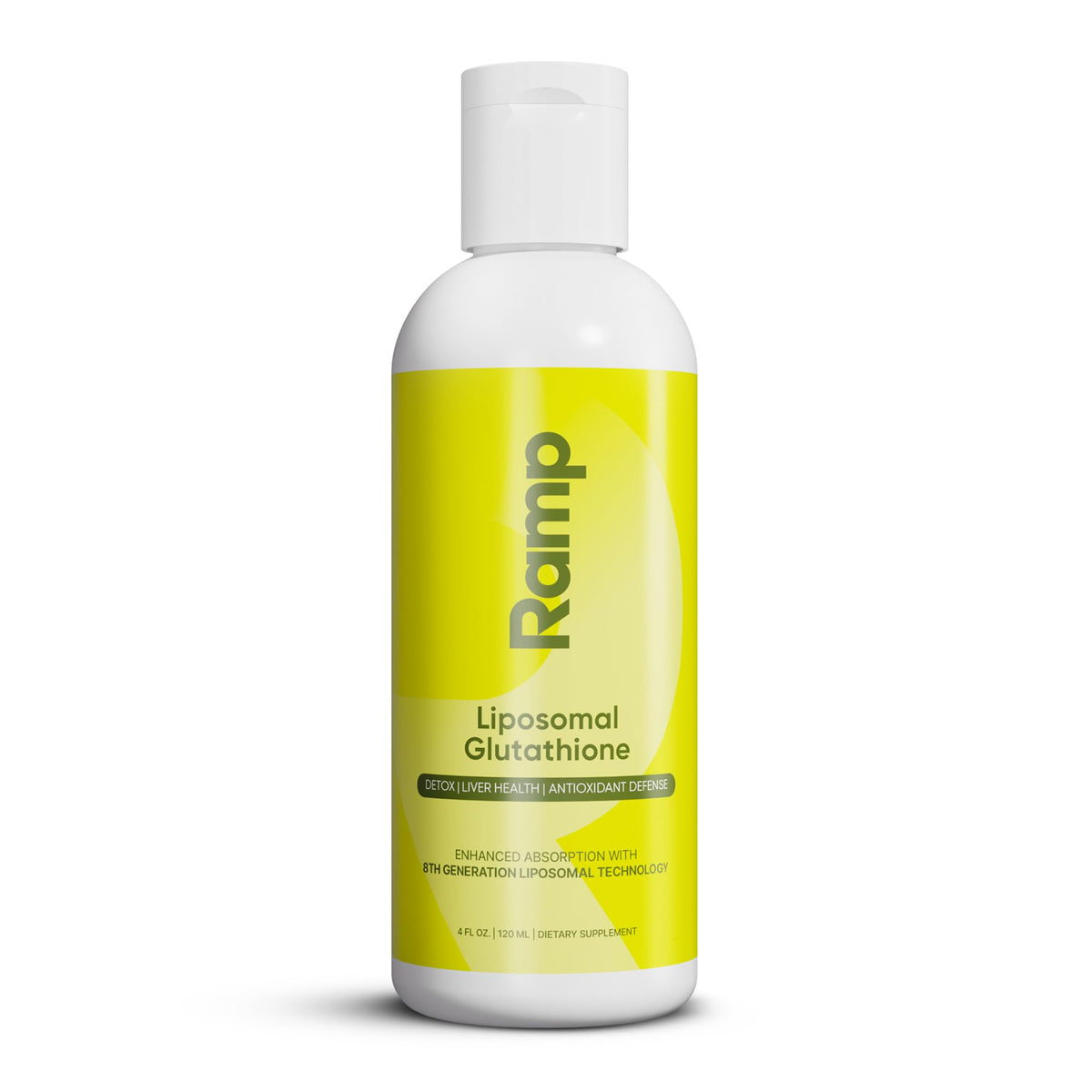 Flacon de Ramp Nutrition Glutathione Liposomal 500mg avec étiquette