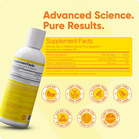 Flacon de Ramp Nutrition Liposomal D3 K2 à côté de verre d'eau