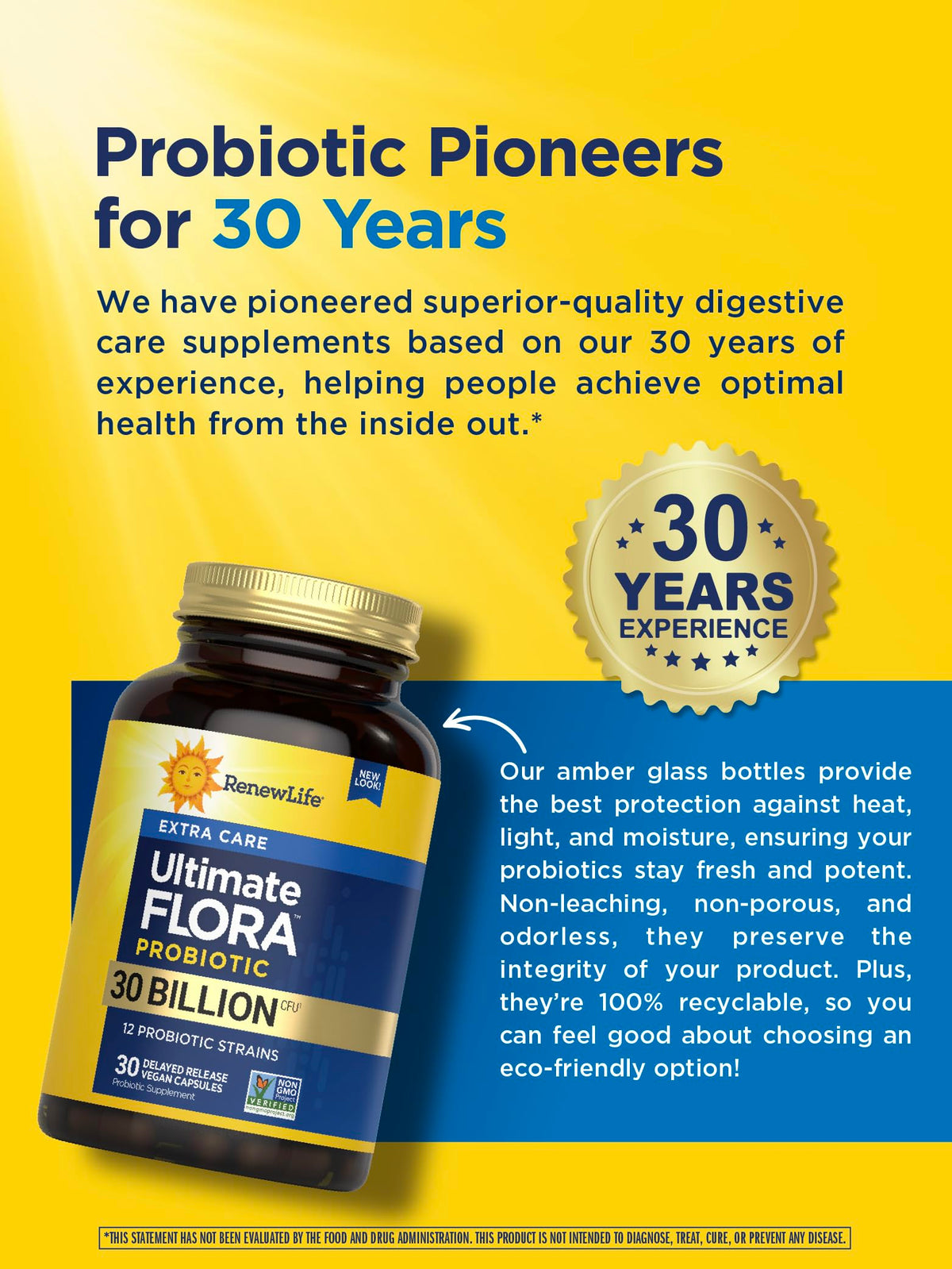 Flacon de Renew Life Probiotique 30 Milliards CFU ouvert avec capsules visibles