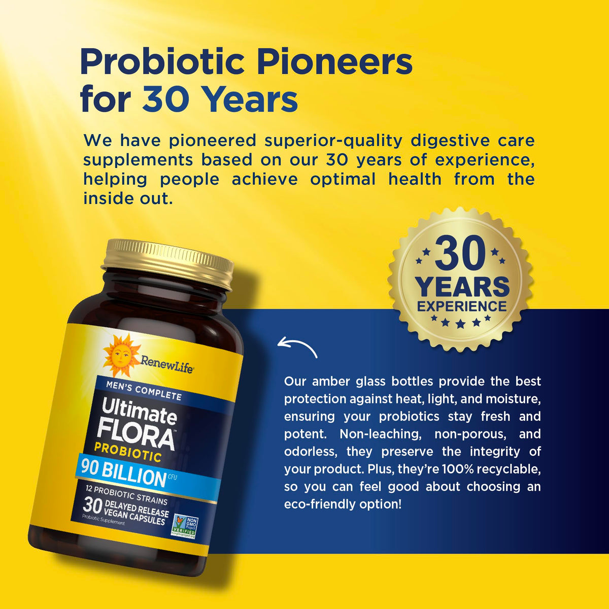 Flacon de Renew Life Probiotiques pour Hommes avec étiquette visible