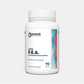 Flacon de Renue By Science P.E.A ouvert avec capsules visibles