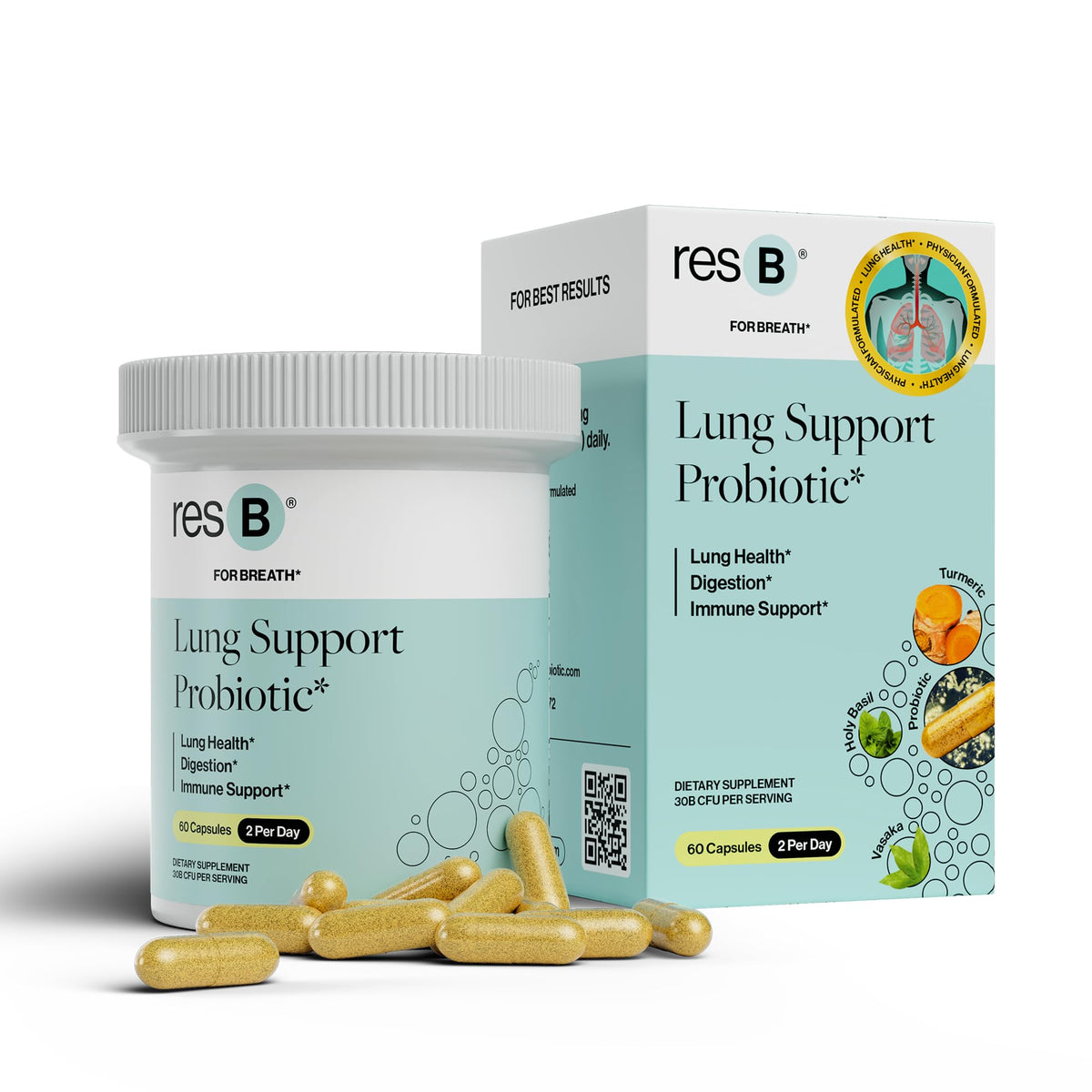 Flacon de ResBiotic Complément Alimentaire Probiotique 60 Capsules vue de face