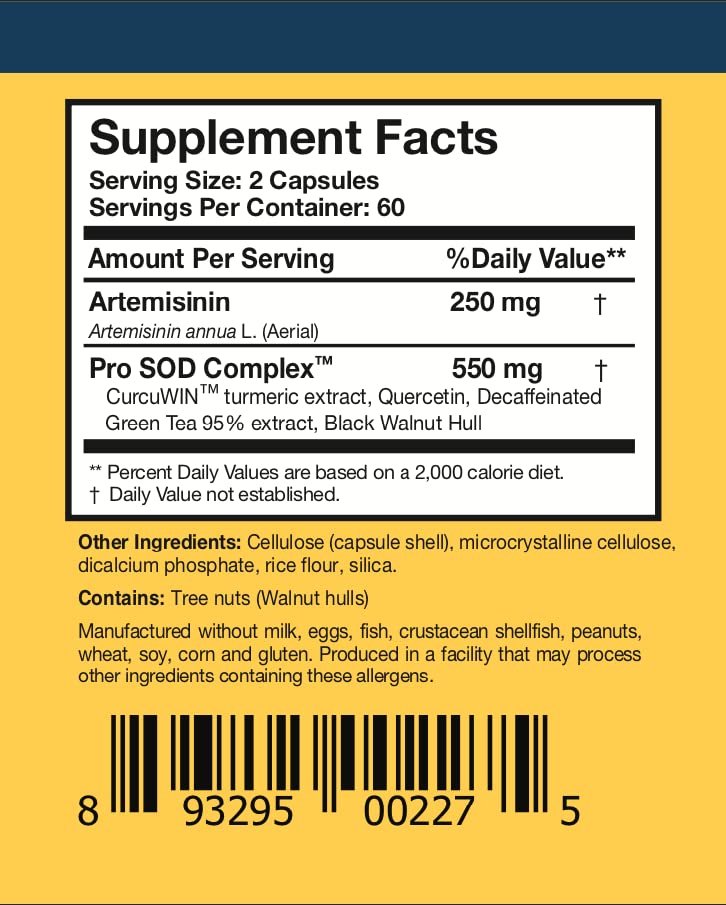 Flacon de Researched Nutritionals Artemisinin SOD sur un fond naturel