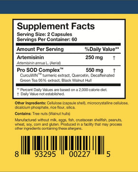 Flacon de Researched Nutritionals Artemisinin SOD sur un fond naturel