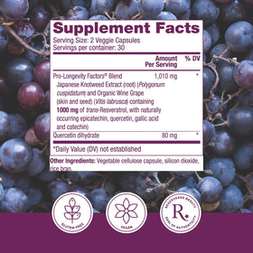 Flacon de Reserveage Nutrition Resveratrol 1000 mg avec étiquette