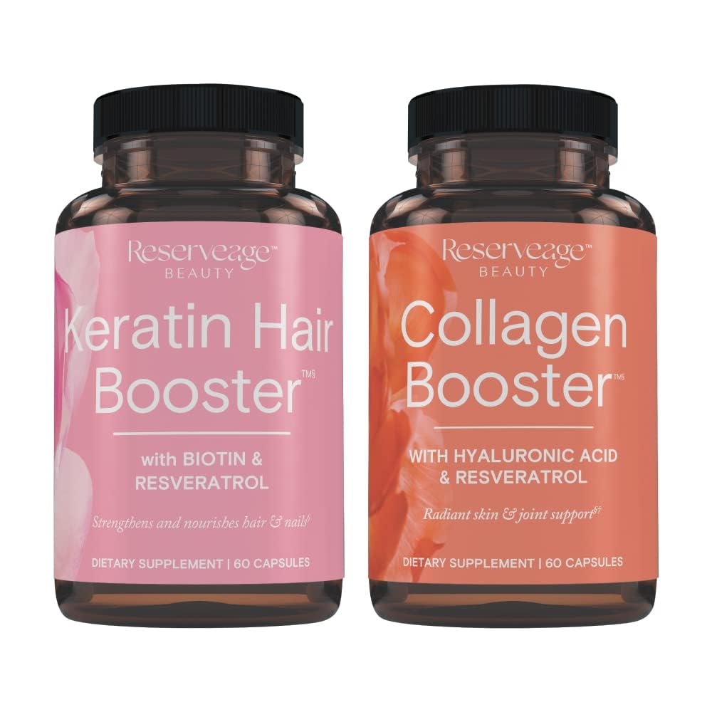 Flacon de Reserveage Nutrition Ultra Collagen support et Keratin Hair support 60 capsules