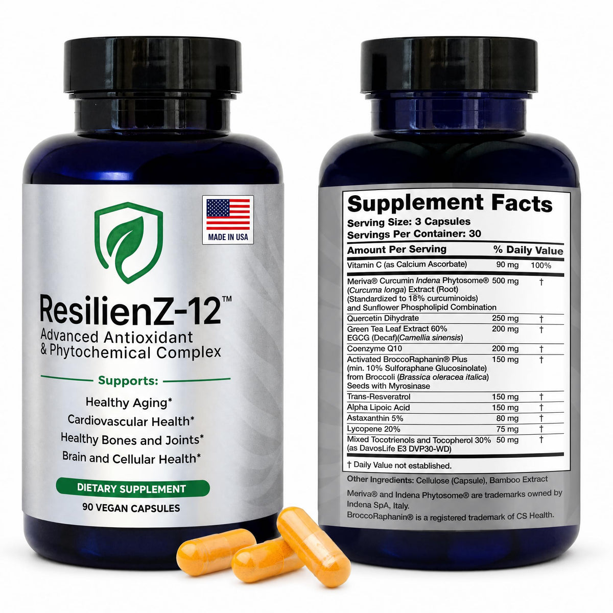 Flacon de ResilienZ-12 avec 90 capsules végétales à l'intérieur