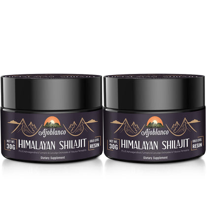 Flacon de résine de shilajit Ajoblanco 600mg avec étiquette