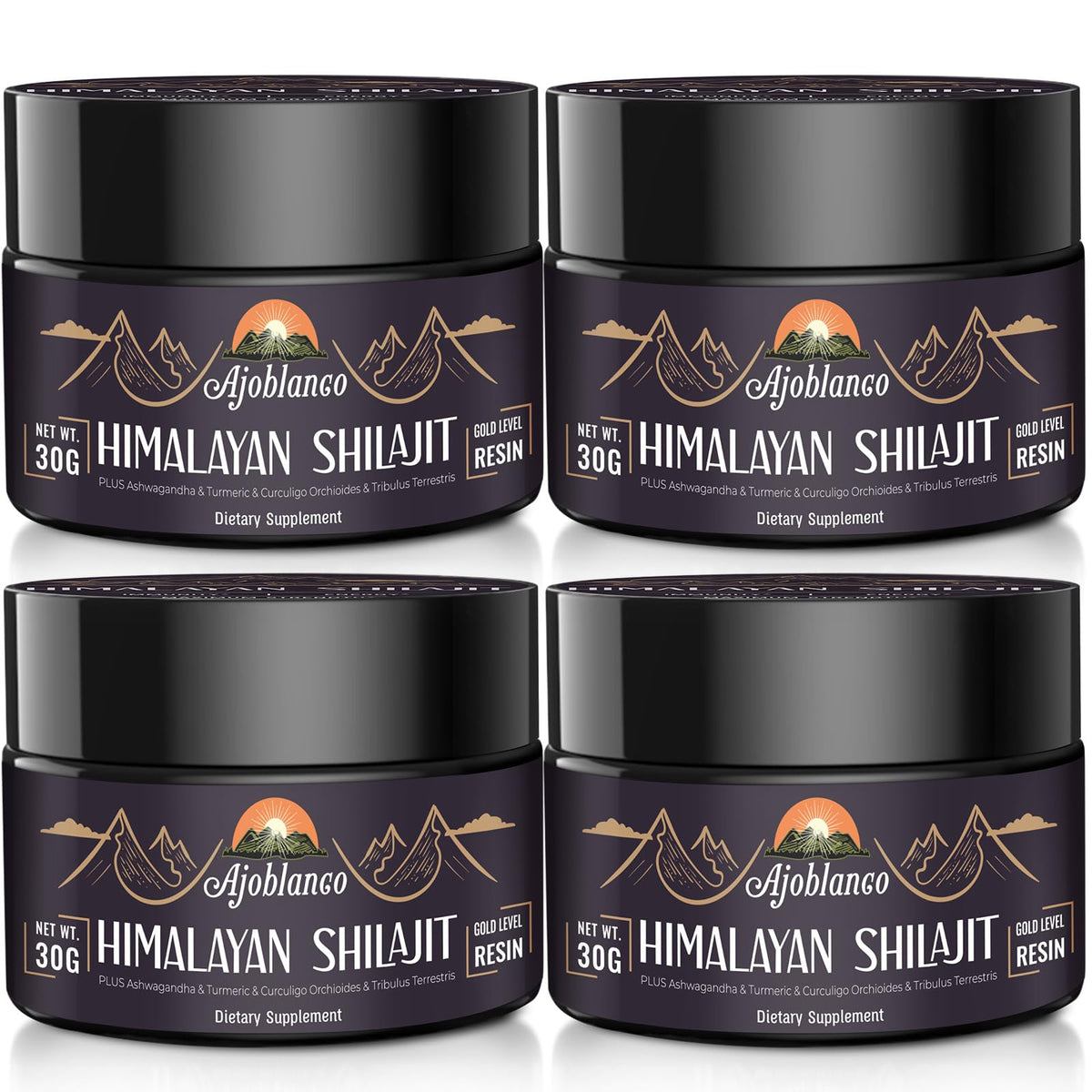 Flacon de résine de shilajit Ajoblanco 600mg vue de face