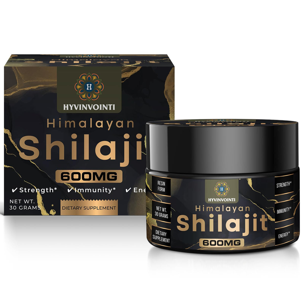 Flacon de résine de Shilajit Himalayen avec arrière-plan naturel