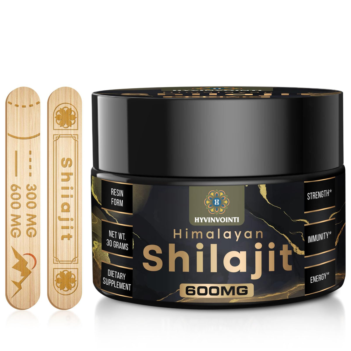 Flacon de résine de Shilajit Himalayen HYVINVOINTI 600mg