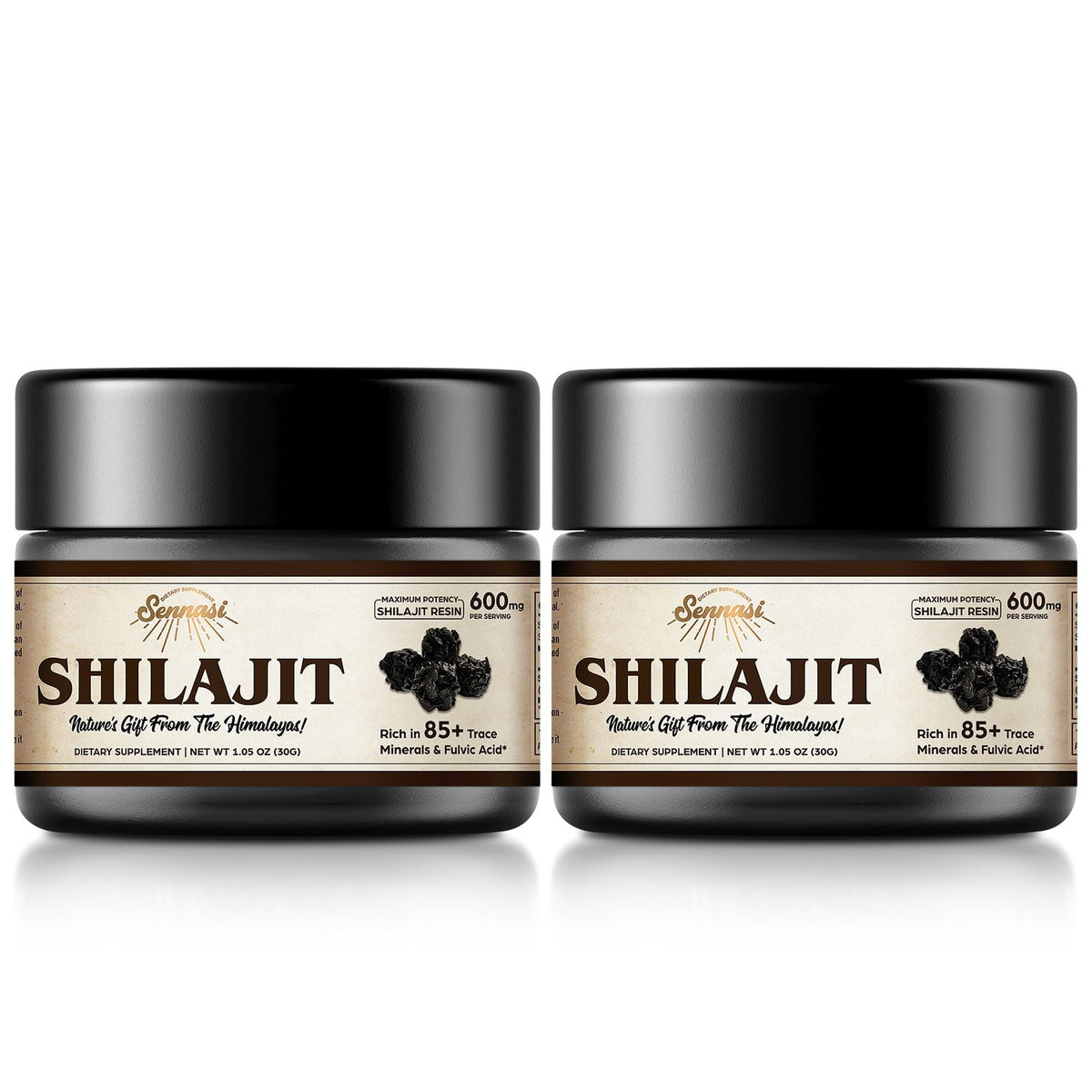Flacon de résine de shilajit Sennasi 30g vue de face