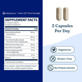 Flacon de Rest-ZZZ Extra Strength ouvert avec capsules visibles