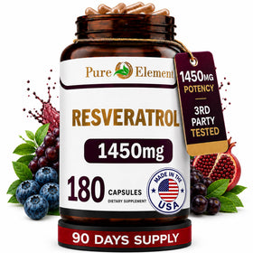 Flacon de Resveratrol 1450mg de Pure Organic Elements avec 180 capsules
