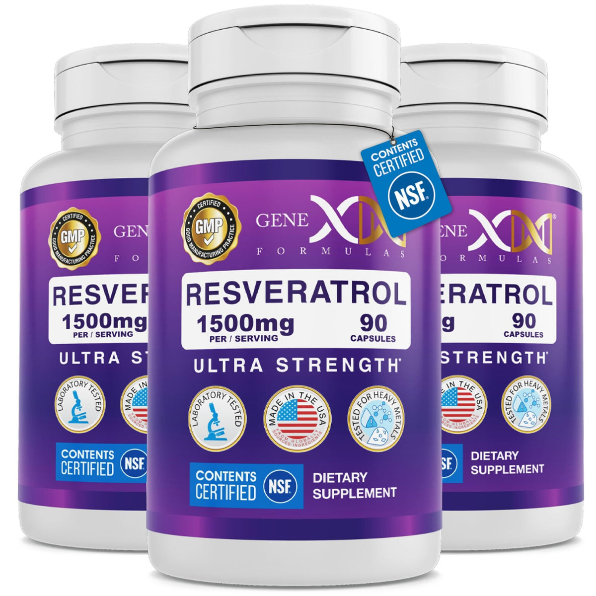 Flacon de Resveratrol Genex Formulas 1500mg vue de face