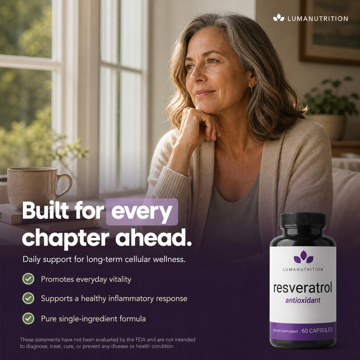 Flacon de resvératrol Luma Nutrition avec étiquette visible