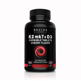 Flacon de Revive Herbs K2 D3 90 comprimés cerise vue de face