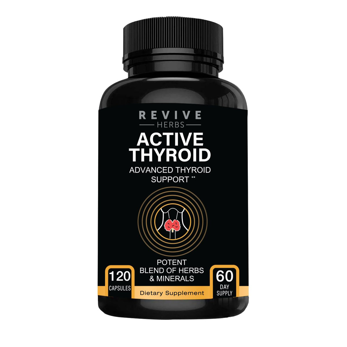 Flacon de Revive Herbs Soutien Thyroïdien 120 capsules vue de face