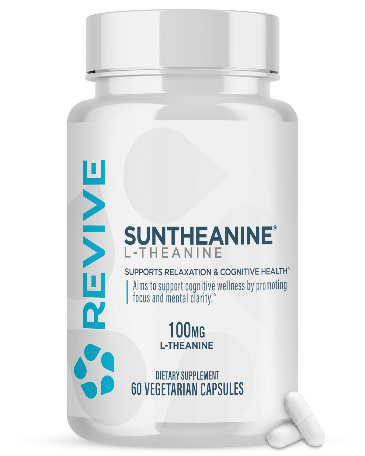 Flacon de Revive L-Théanine 60 capsules vues de face