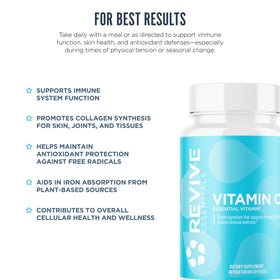 Flacon de Revive Vitamine C ouvert montrant les capsules