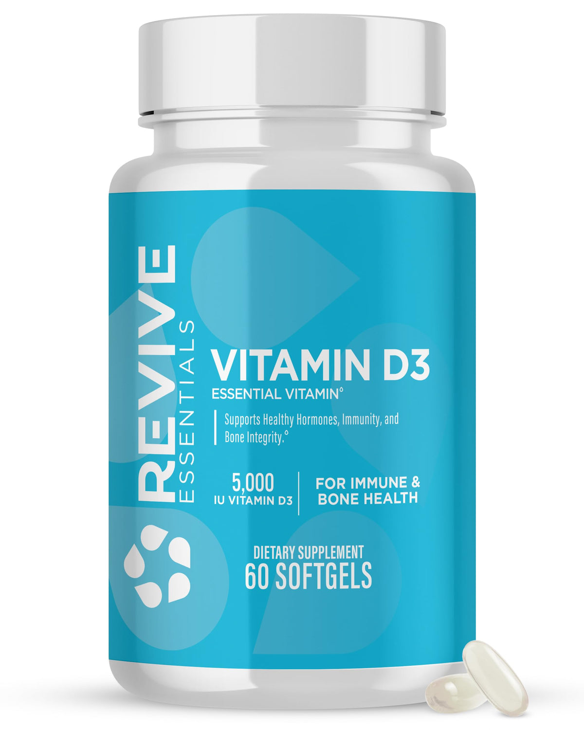 Flacon de Revive Vitamine D3 5000 IU 60 gélules végétales