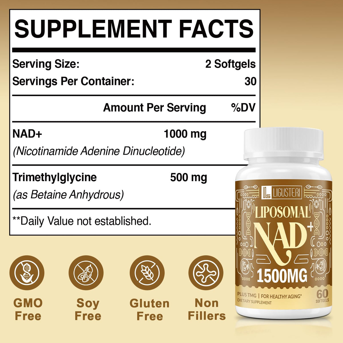 Flacon de Rhameph LIGUSTERI 1500 MG NAD+ avec 60 gélules